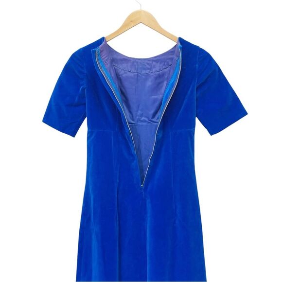 Vintage 1960s Handmade Royal Blue Velvet Dress Modern Size 0 Long Evening Gown - Picture 8 of 13